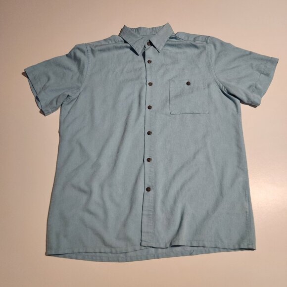 Island Shores Shirt Button Up Short Sleeve Light Blue Rayon Polyester Mens Med - Picture 5 of 10